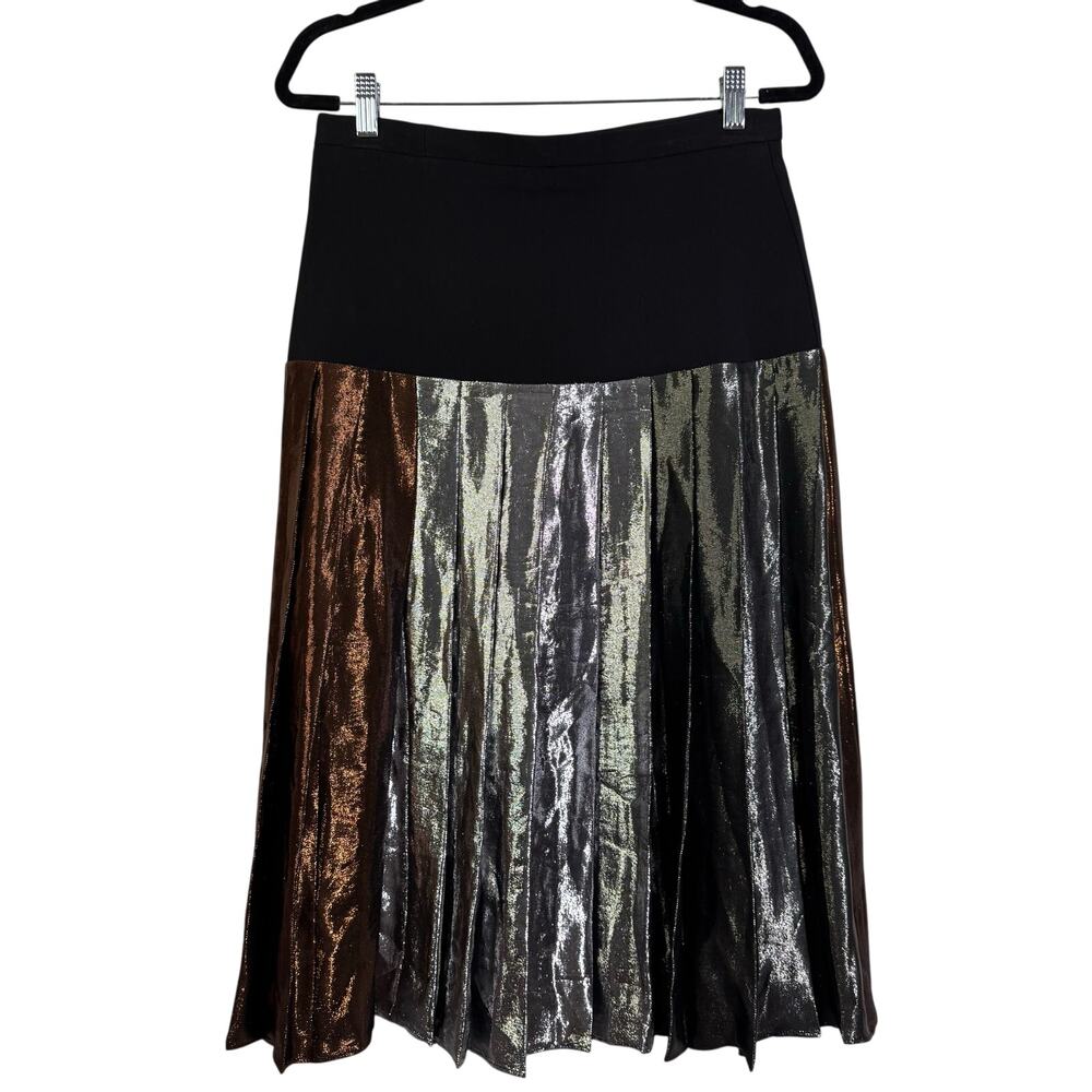 CHRISTOPHER KANE Skirt 4 Lamé Drop Waist Pleated Multi Metallic Side Zip Midi‎